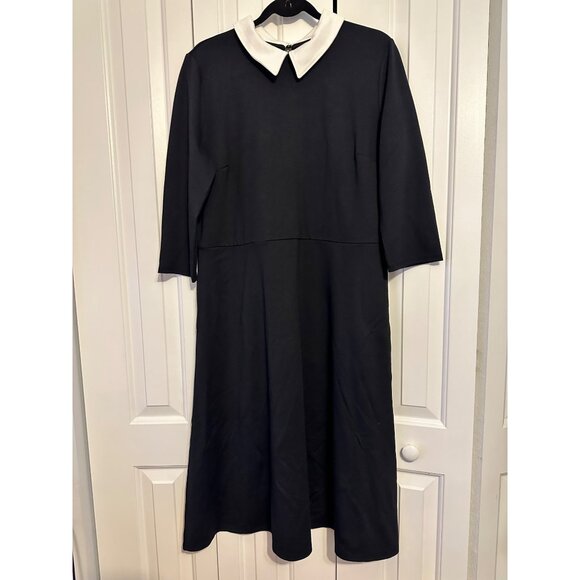 Girl With Curves Black Dress With White Peter Pan Collar 3/4 Sleeves Knee-Length - Picture 2 of 6